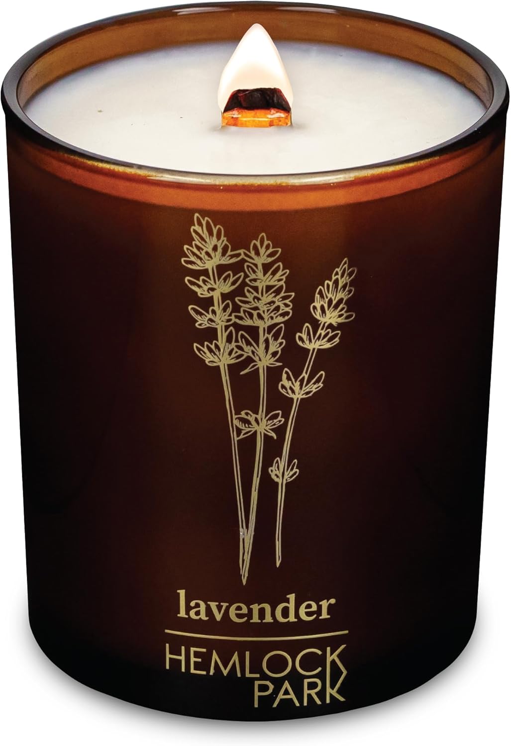 Hemlock Park Wood Wick Candle Handcrafted with Natural Coconut Wax and Essential Oils (Amber & Gold 7.2 oz, Lavender)