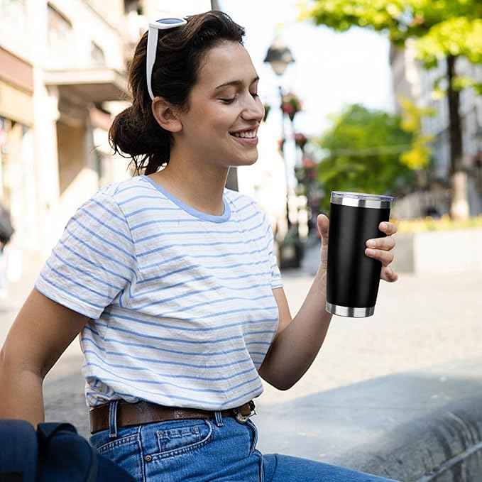 20oz Tumbler with Straw and Brush, Stainless Steel Vacuum Insulated tumbler, Double Wall Insulated Coffee Tumbler for Outdoor, Home, Travel,Office (Black,4pcs)