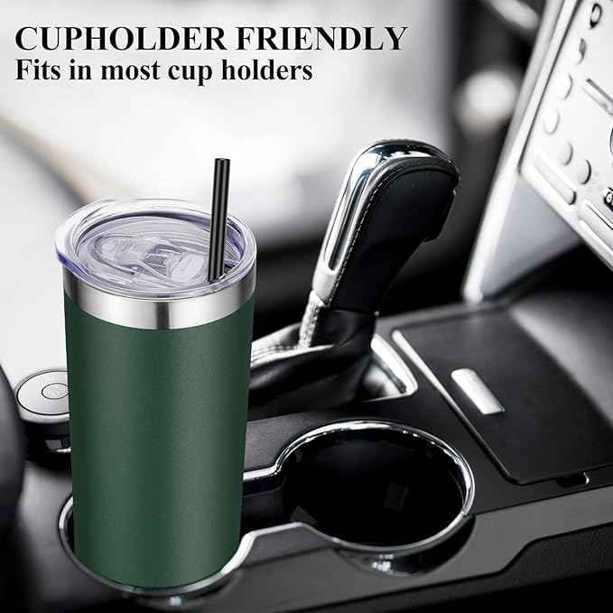 VEGOND Stainless Steel Skinny Tumbler, 20 oz Vacuum Insulated Tumbler with Lid and Straw, Double Wall Coffee Cup, Travel Mug for Cold Hot Drinks, Dark Green 1 Pack