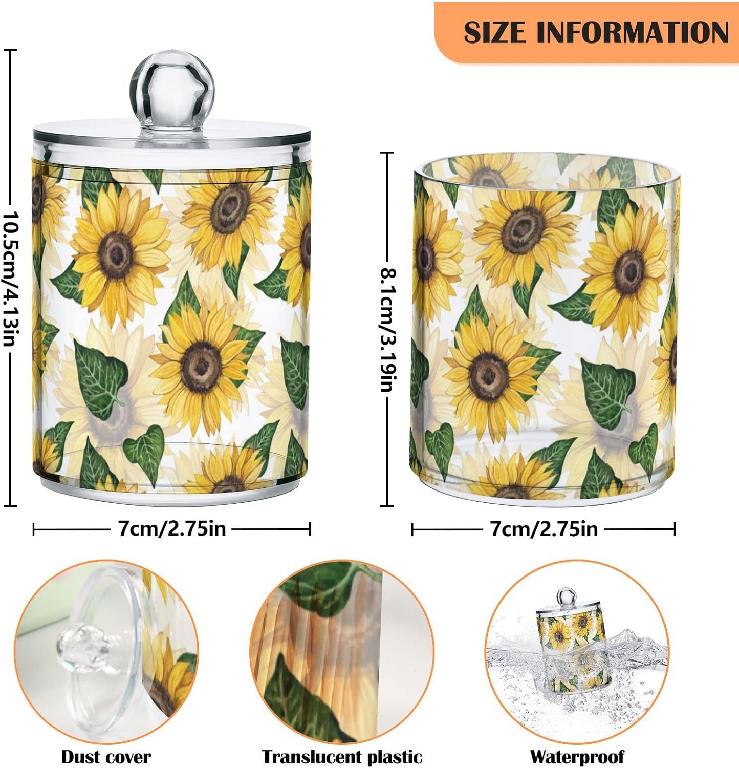 Sunflower 2PC Airtight Transparent Plastic Storage Jar, Food Storage Container Glass, Can Store Candy, Salt, Coffee Beans, With lid, Easy To Use