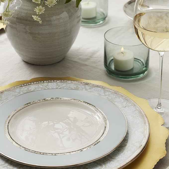 Lenox Dinnerware Set, Westmore 5-Piece Place Setting Set, Service for 1, Bone China Dinnerware, Dishwasher And Microwave Safe, Plate, Saucer, and Teacup, Kitchen and Dining (White/Blue, 5 Piece)
