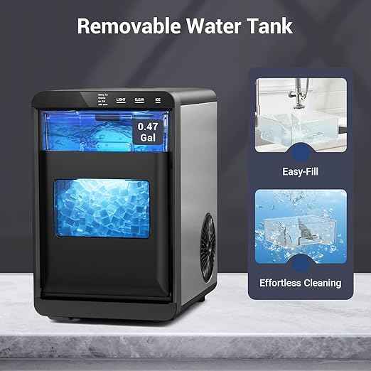 Nugget Ice Maker Countertop, 45Lbs/24H with Water Tank Pebble Ice Maker, Self-Cleaning Pellet Ice Machine Ready in 5-10min, Nugget Ice Machine for Kitchens/Home/Office