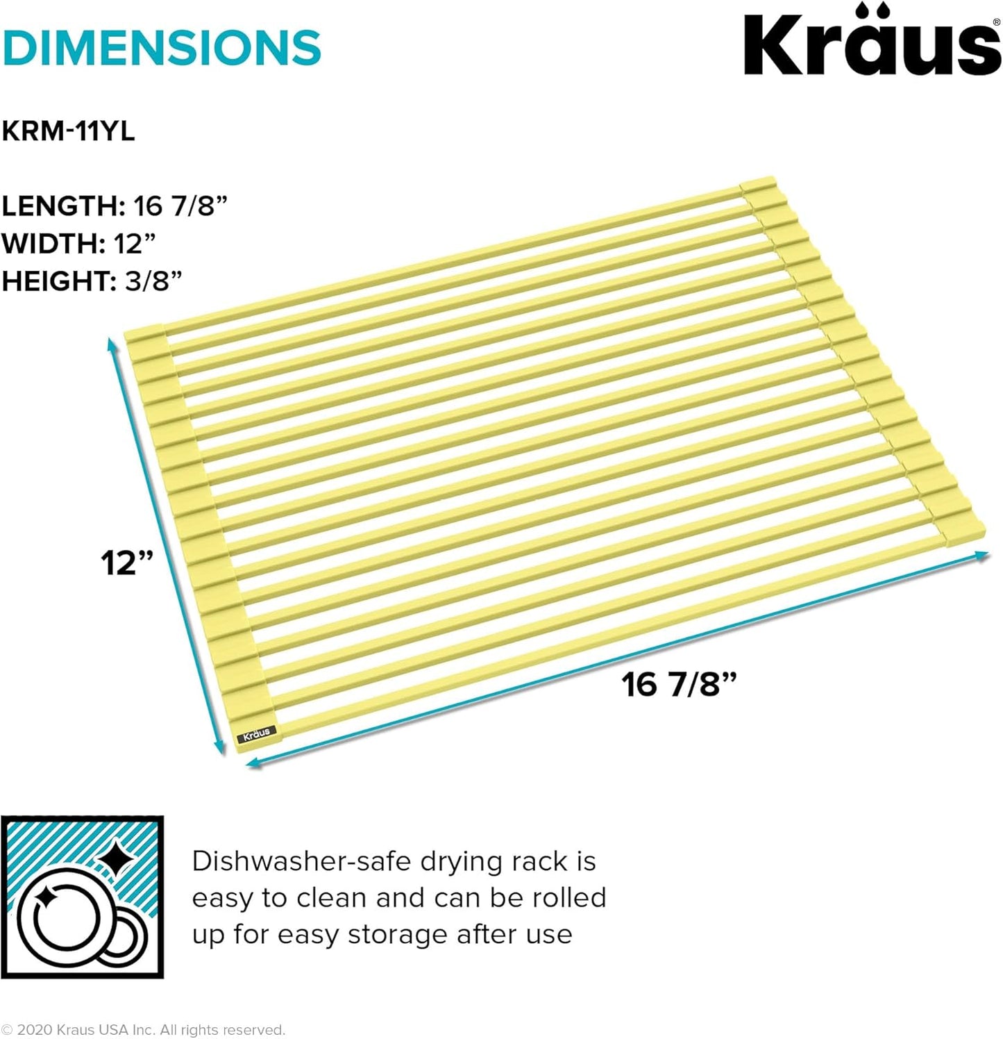 Kraus Multipurpose Workstation Sink Roll-Up Dish Drying Rack, Colander and Trivet in Black, KRM-11BL