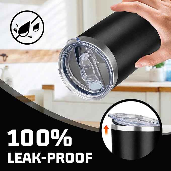 20oz Tumbler with Lid Double Wall Vacuum Insulated Travel Coffee Mug Stainless Steel Thermal Cup Powder Coated Sturdy Coffee Tumbler Bulk for Hot and Cold Beverage (Black,4)