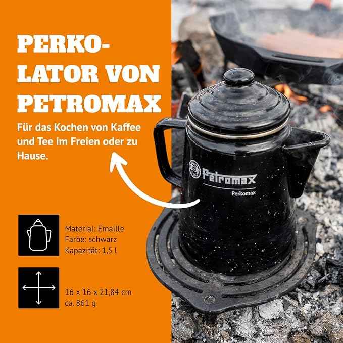 Petromax Tea and Coffee Percolator, Use Indoor/Outdoors for Home Kitchen or Campfire, Enameled Steel Coffee and Tea Pot Brews to Your Taste, 5-6 Cup Capacity