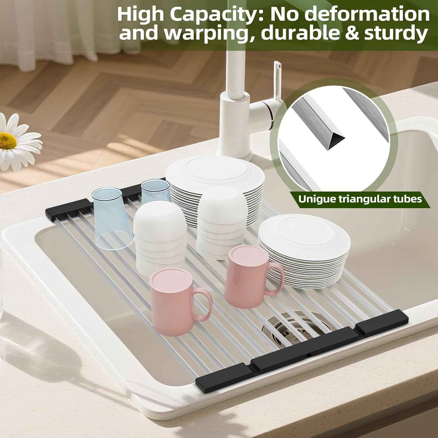 GAViA Roll Up Dish Drying Rack Over The Sink Drying Rack Stainless Steel Sink Drying Rack Kitchen Dishes Drying Mat Foldable Dish Drainer Rack Kitchen Sink Organizer Accessories