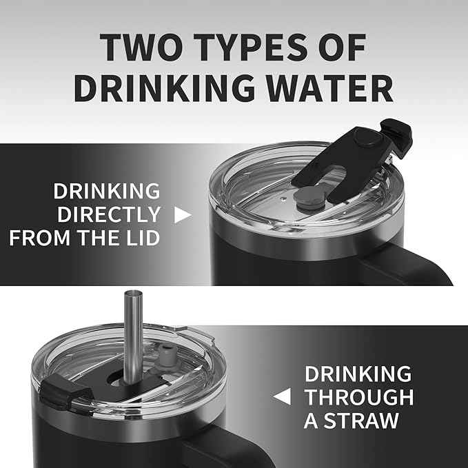 30 oz Tumbler with Handle,Tumbler with Lid and Straw,Double Wall Insulated Cup Stainless Steel Travel Mug(Cold for 34 Hours),Water Bottle for Iced Tea,Coffee,Cold Beverages(Black)