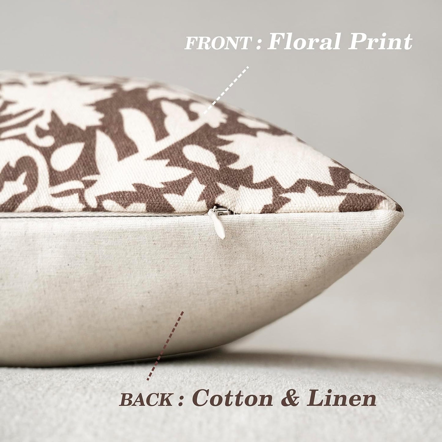 Foindtower Set of 2 Decorative Neutral Floral Throw Pillow Covers Accent Farmhouse Cushion Covers Boho Vintage Pillowcase for Couch Sofa Bedroom Living Room Home Decor Outdoor,24×24 Inch,Brown