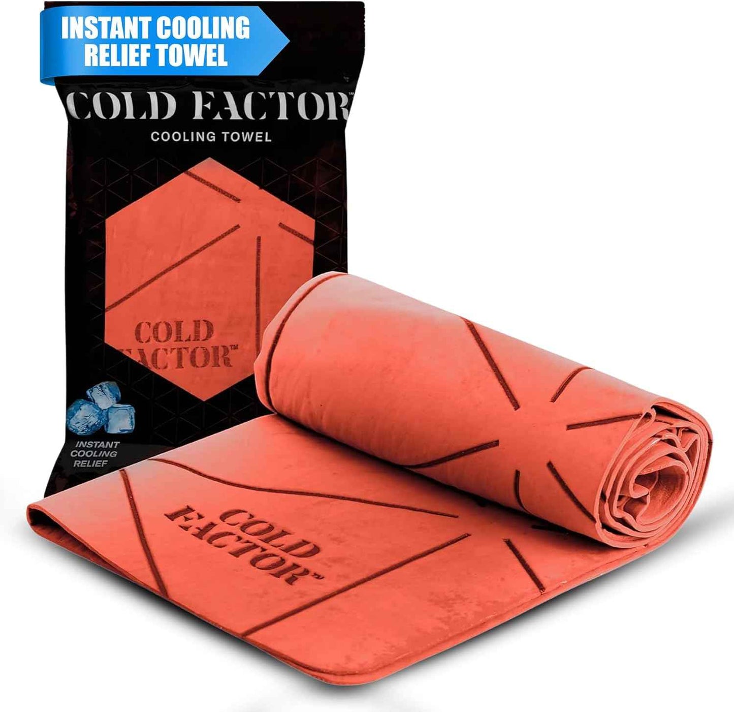 COLD FACTOR Orange Cooling Towel & Misting Water Bottle Bundle– Soft Cooling Neck Wrap w/UPF 50+ Protection, Machine Washable – Insulated 20oz Hydration & Cooling Spray for Sports, Exercise & Fitness