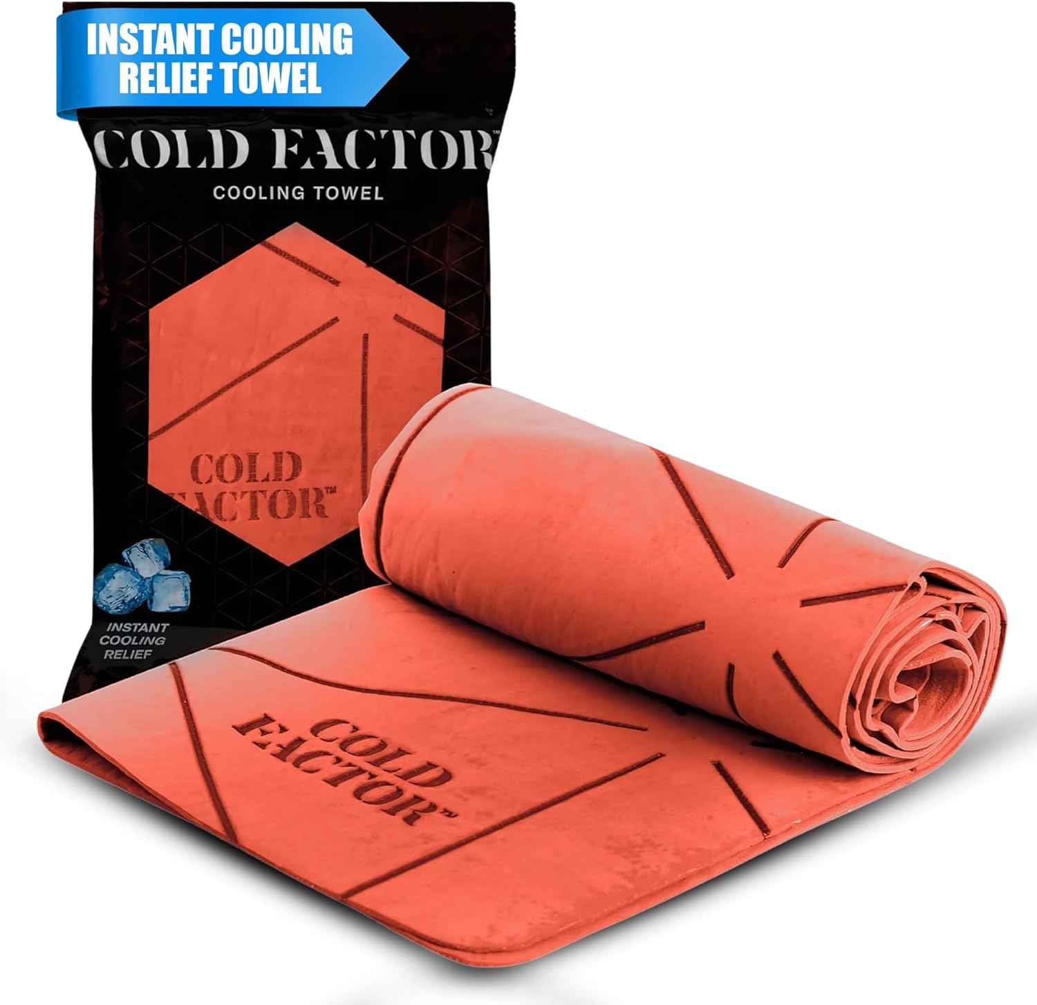 COLD FACTOR Orange Cooling Towel & Misting Water Bottle Bundle– Soft Cooling Neck Wrap w/UPF 50+ Protection, Machine Washable – Insulated 20oz Hydration & Cooling Spray for Sports, Exercise & Fitness