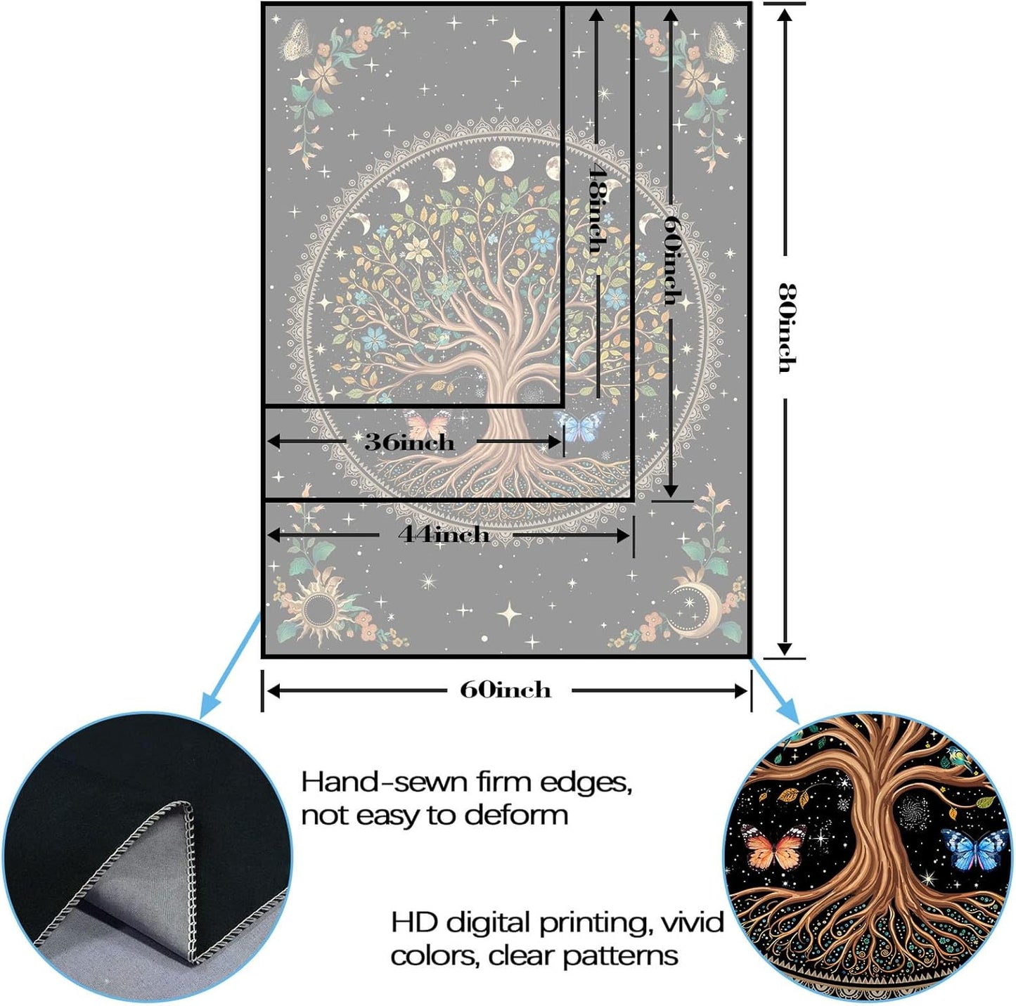 Lunerfex Tree of Life Tapestry Moon Phase Wall Tapestry, Green Tapestries for Bedroom Ceiling Tapestries Wall Hanging for Bedroom Living Room Decor Tree-4 36"x48"