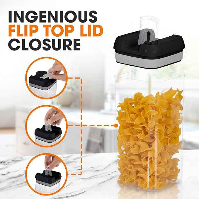Cheer Collection Airtight Food Storage Containers, Kitchen Storage Containers for Pantry, Set of 7 Food Containers with Lids Airtight, Pantry Storage Containers & Organizers with Lids, Black
