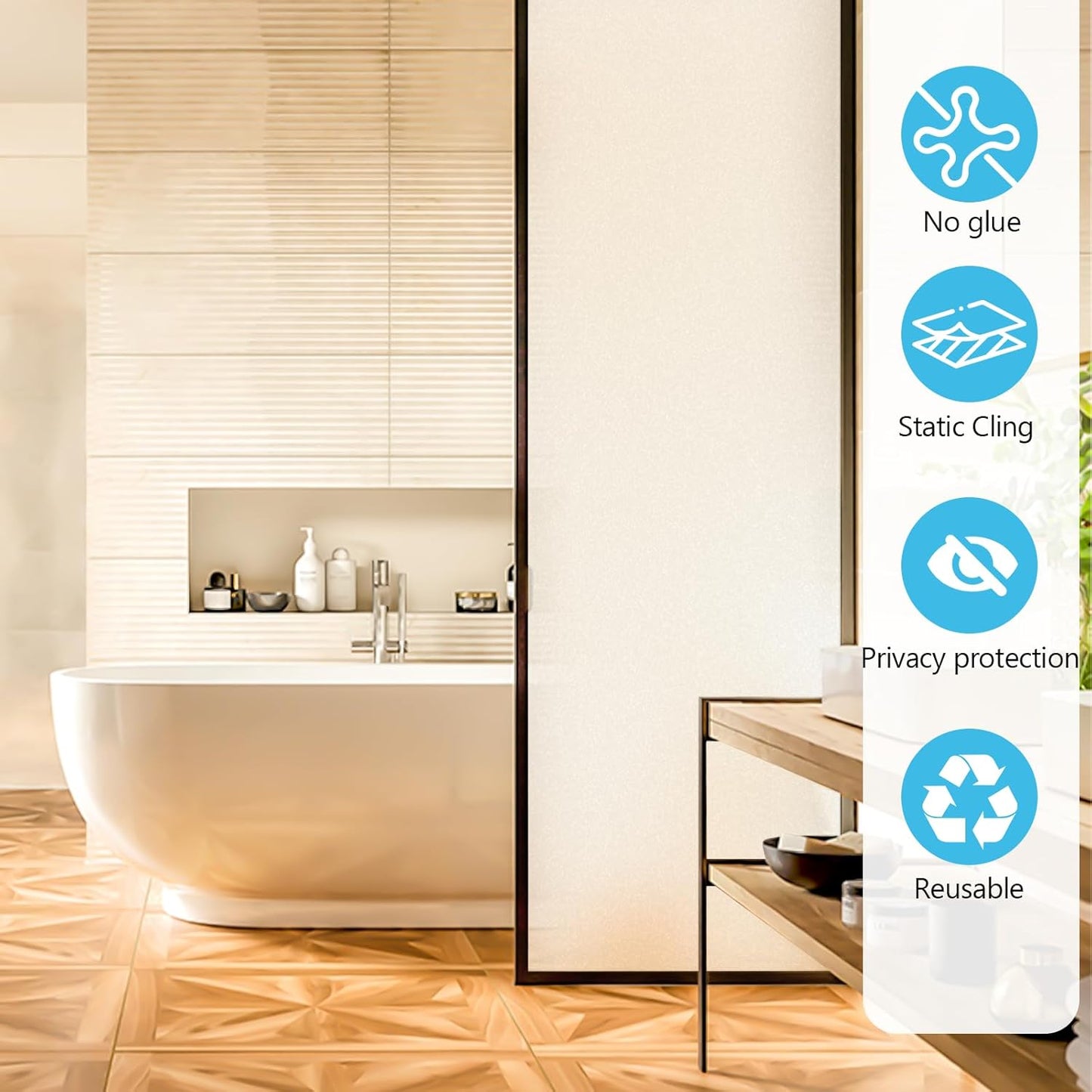 Bloss Frosted Window Privacy Film with Installation Tools,Heat Control UV Blocking Static Cling Windows Films, Bathroom Decorative Film for Home Office Glass Door,17.5 x 78.7 inches