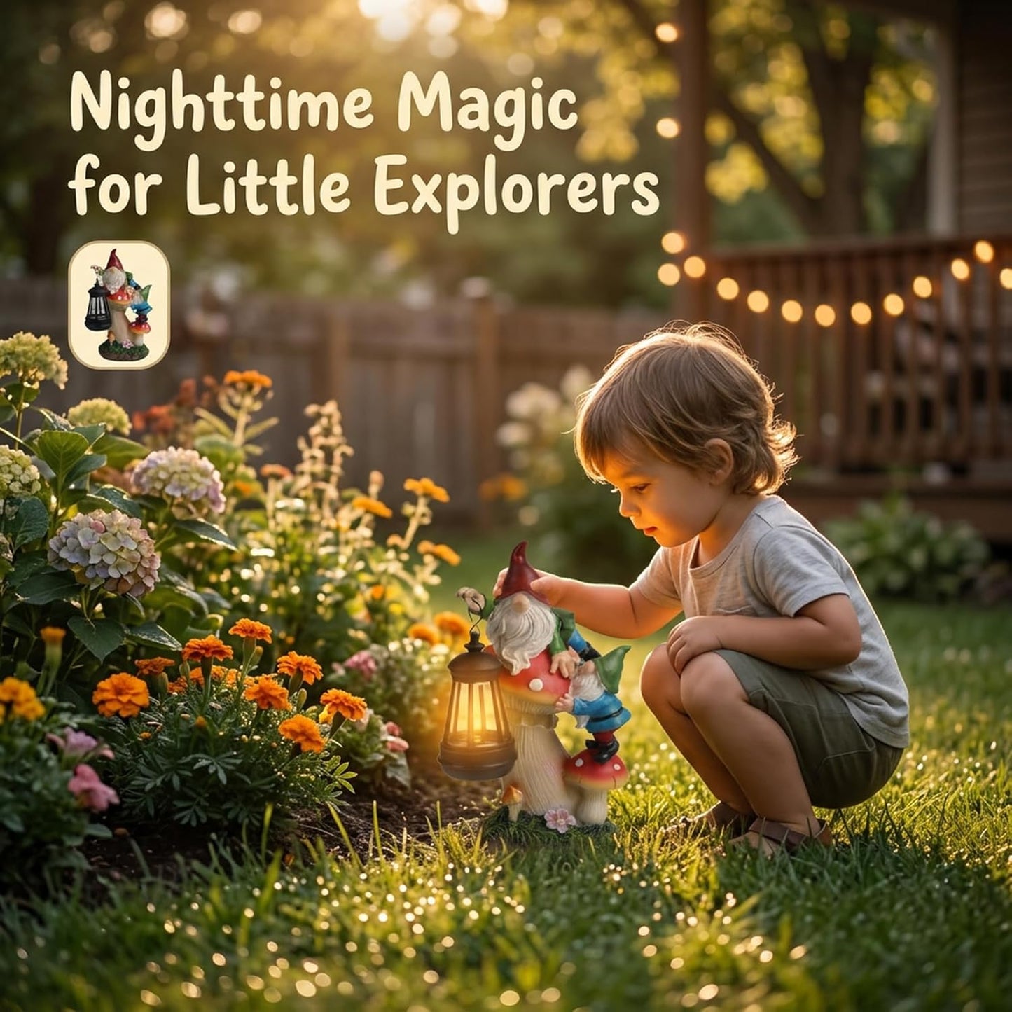 Solar Gnome Garden Statue with Mushroom Lights for Outdoor, Waterproof Garden Gnomes Decor for Yard Lawn Balcony, Cute Gnome Figurine Lights for Patio Decor, Ideal Gift for Garden Lovers & Homeowners