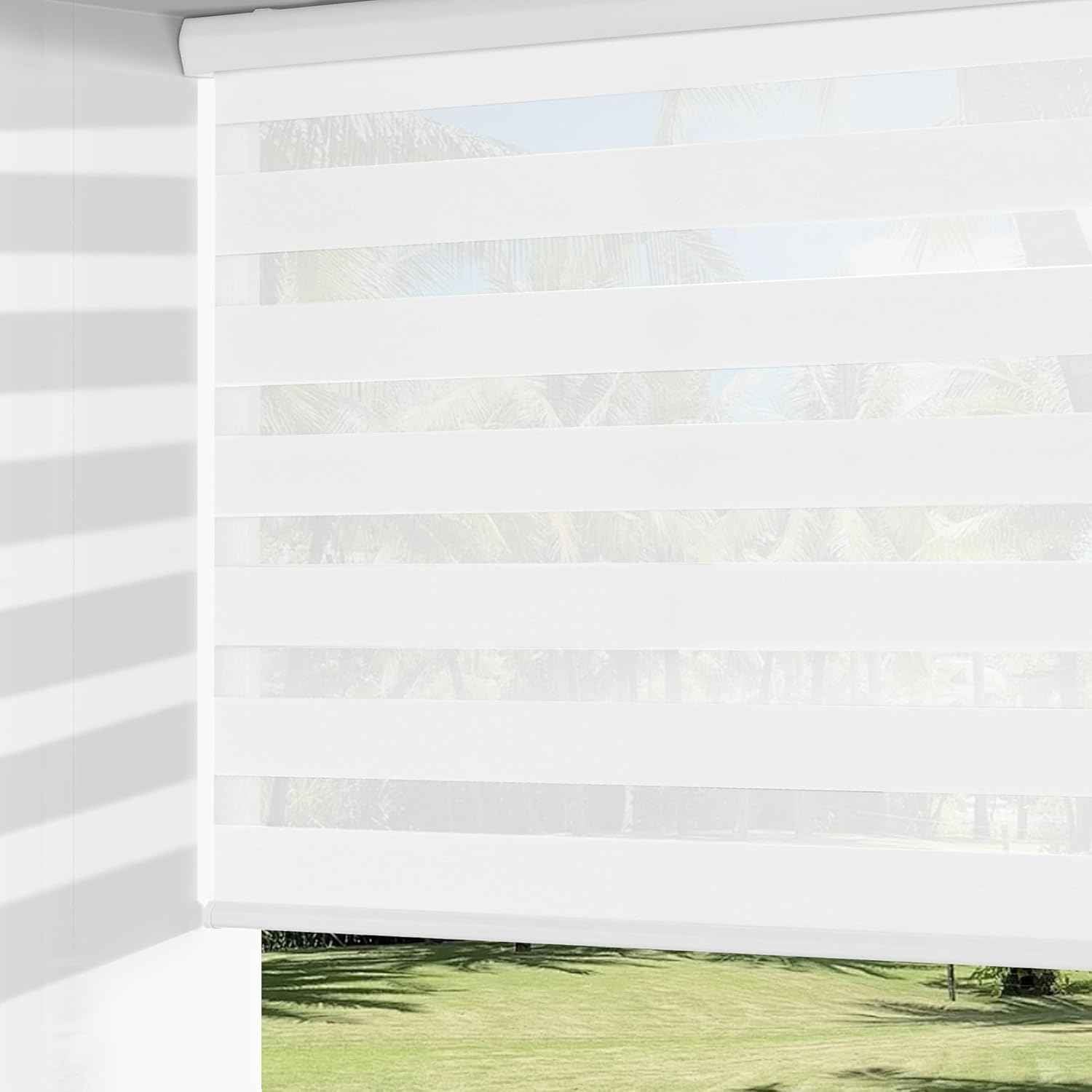 ChrisDowa Cordless Zebra Blinds for Windows, Dual Layer Free-Stop Light Filtering Window Roller Shades, Pull Down Privacy Zebra Shades for Home, Office, Bedroom, Door (35" W x 72" H, White)