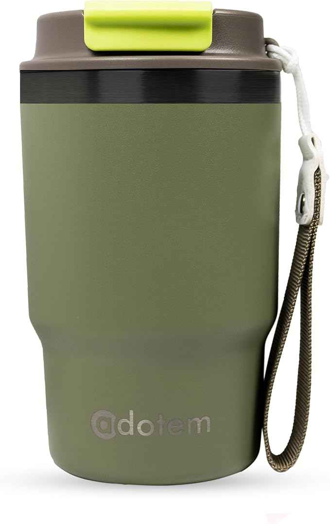 Insulated 16oz Stainless Steel Tumbler Mug Leakproof Double Walled Vacuum Thermal Coffee Cup with 2-in-1 Straw & Lid, Cupholder-Friendly Travel Mug for Hot & Cold Drinks (Olive Green)
