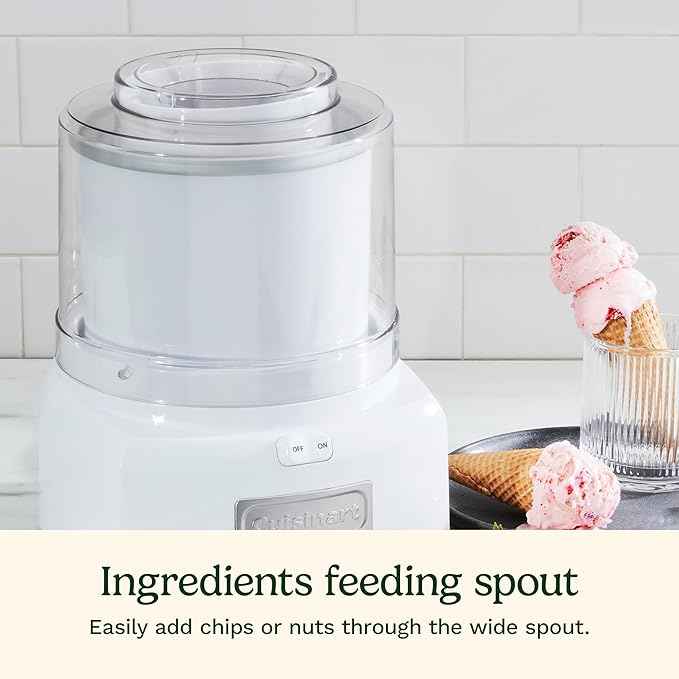 Cuisinart Ice Cream Maker, 1.5 Quart Double Insulated, Sorbet and Frozen Yogurt Maker, Ready in 20 Minutes, ICE-21P1, White