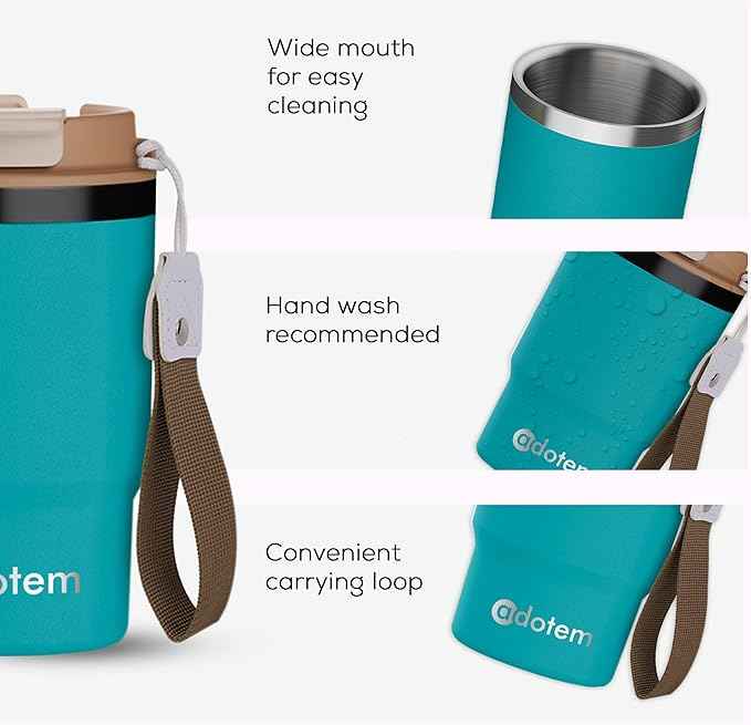 Insulated 16oz Stainless Steel Tumbler Mug Leakproof Double Walled Vacuum Thermal Coffee Cup with 2-in-1 Straw & Lid, Cupholder-Friendly Travel Mug for Hot & Cold Drinks (Blue)