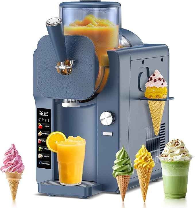 Ice Cream Maker, Slushie Machine for Home, Slushy Machine 70 oz Margarita Machine with 6 Preset Programs for Ice Cream, Milkshake, Cocktail, Frappés, 9-Level Adjustable Thickness, Navy Blue