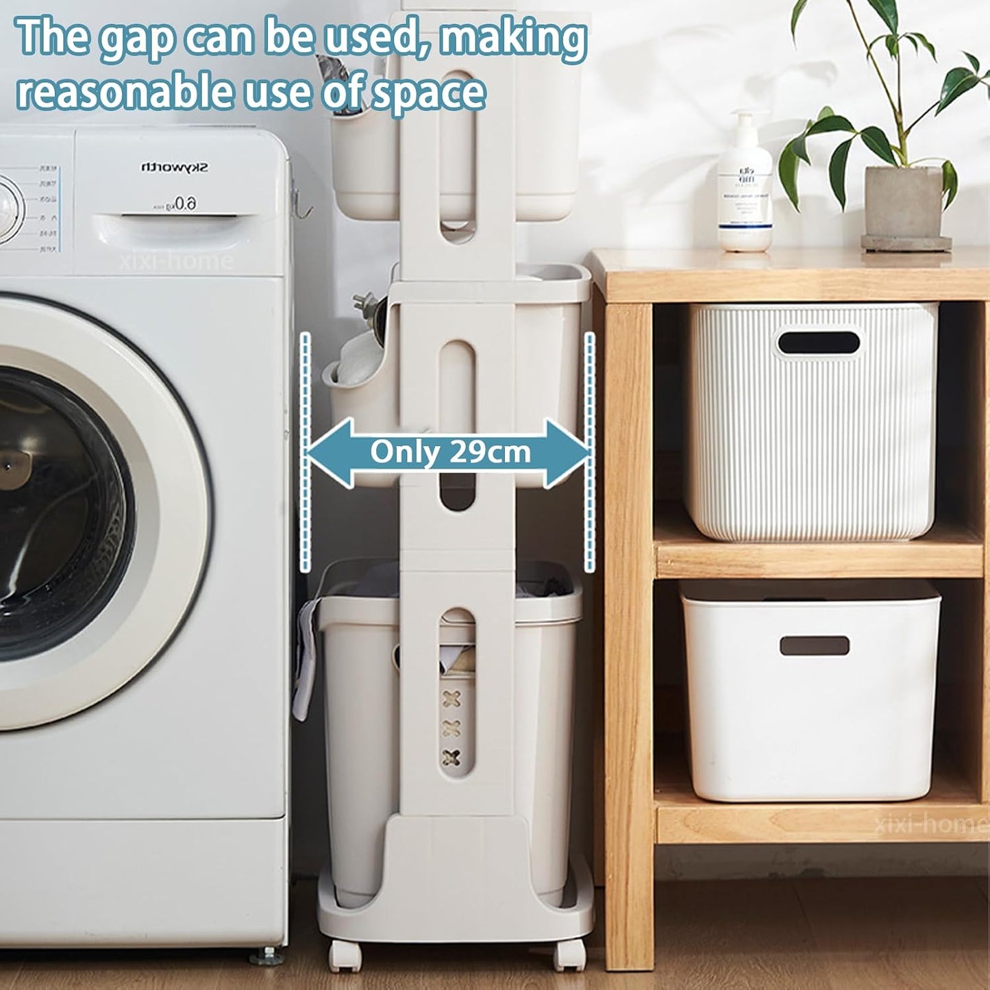 xixi-home 3-Tier Laundry Basket Organizer,Vertical Laundry Hamper Sorter with Wheels,Rolling Laundry Cart Dirty Clothes Hamper Removable Storage Basket for Dorm,Closet,Bathroom,Kitchen-White