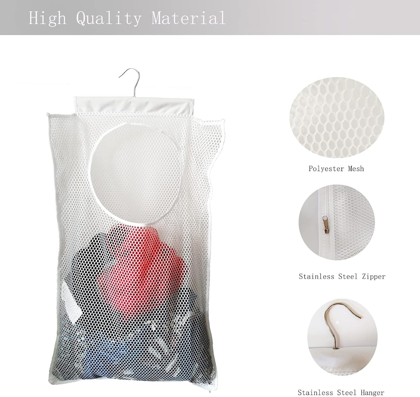 Hanging Mesh Laundry Hamper (30in*20in*2in) Large Dirty Clothes Bag, Can Be Used Behind The Door & Closet & Caravan& Bathroom (White)