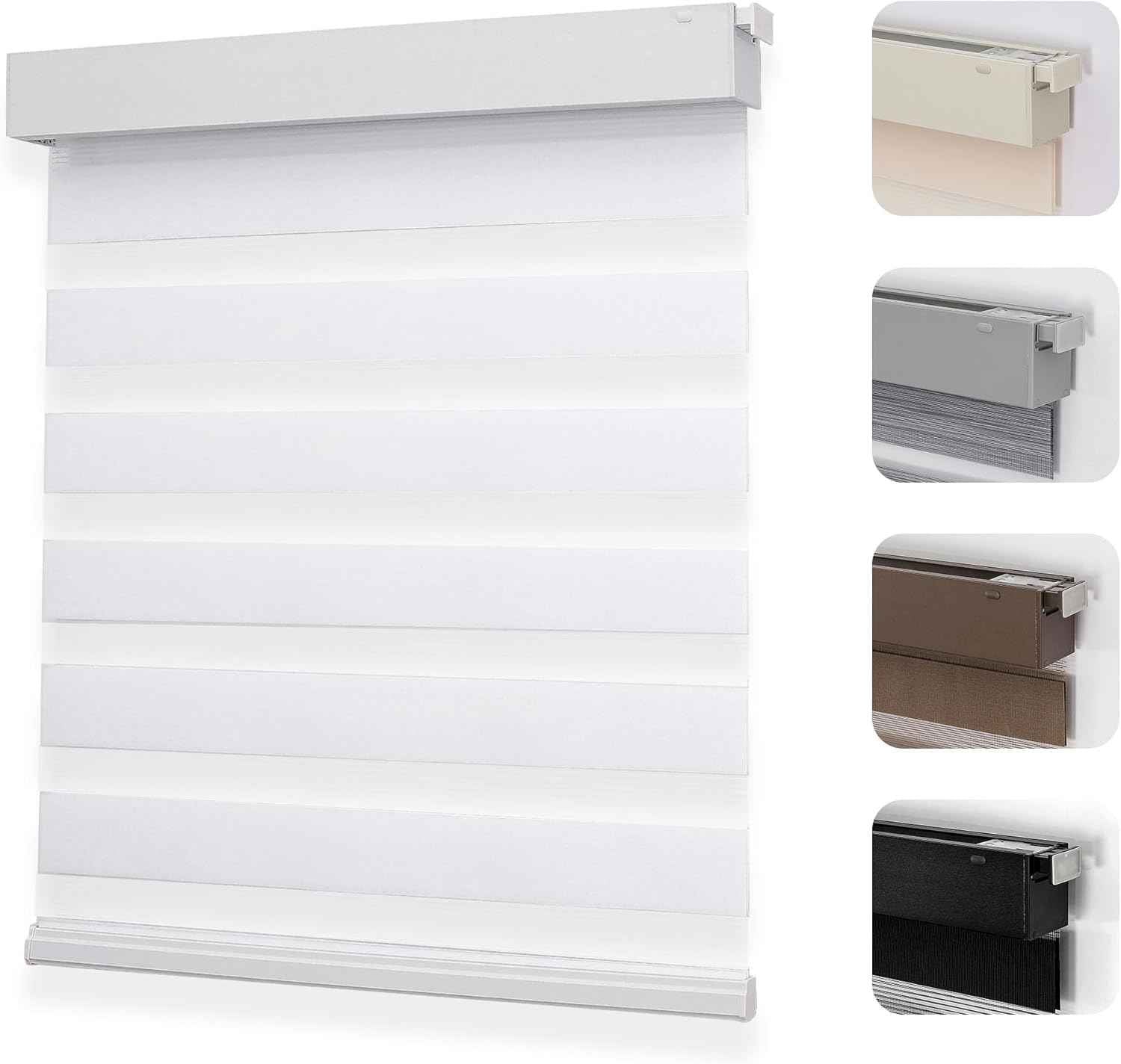 Joydeco No Drill Zebra Blinds for Windows, Cordless Day & Night Dual Sheer Roller Shades, Easy Installation, Free-Stop Light Filtering Privacy Blinds for Home(White,34" W x 75" H,2025 Version)