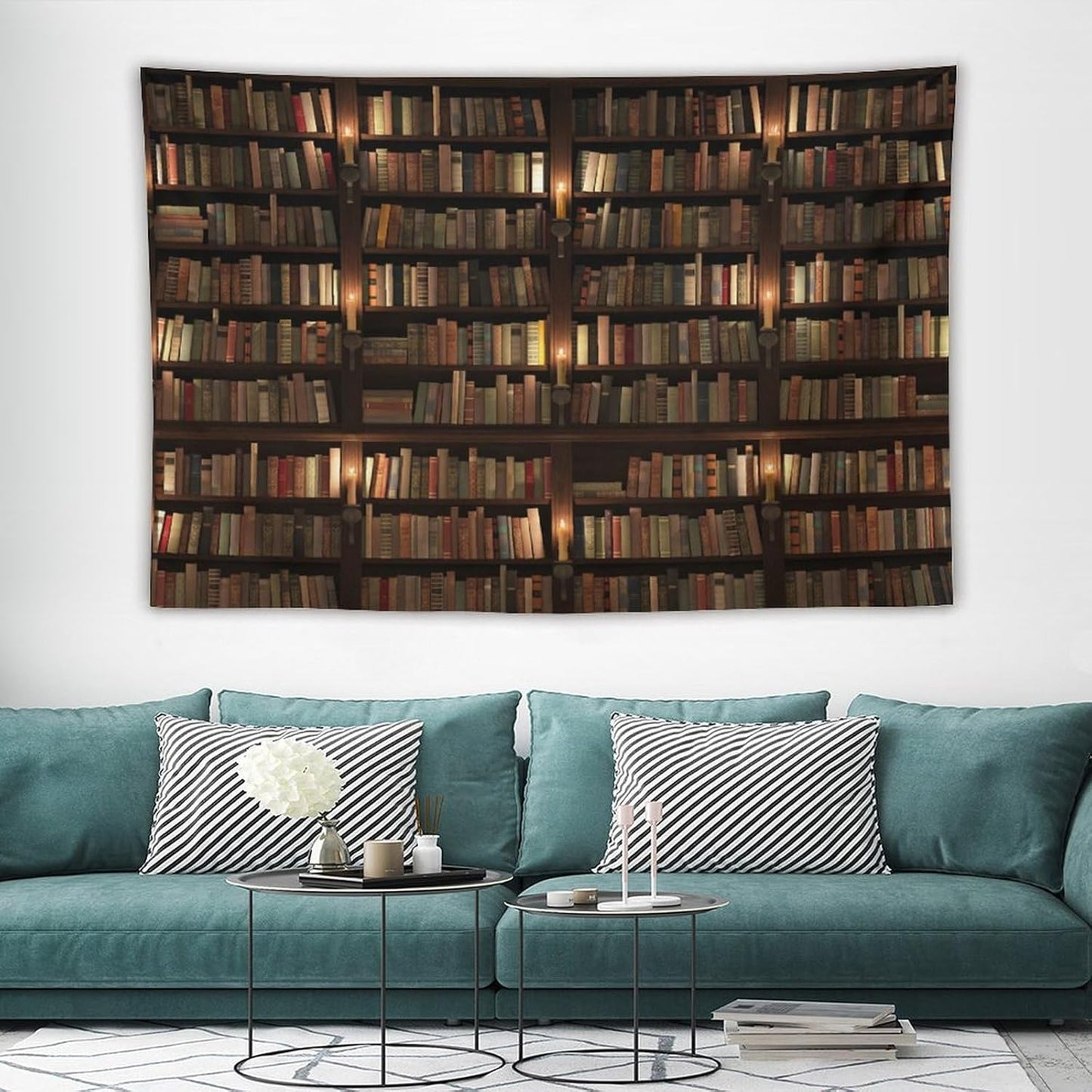 Kurtect Bookshelf Tapestry,Retro Library Bookcase Antique Mid Century Pattern Print Tapestries for Party Beach Picnic Blankets Tablecloths Living Room Wall Deocr, 40x60 in