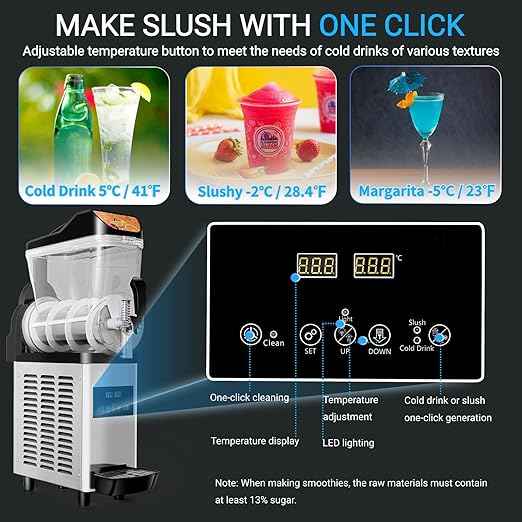 15L Single Tank Slushie Machine Commercial, Margarita Machine for Slushie, Frozen Drinks, Daiquiri, Smoothie in Large Events Party Restaurants Cafe Bars, Quiet Operation, No Ice Needed
