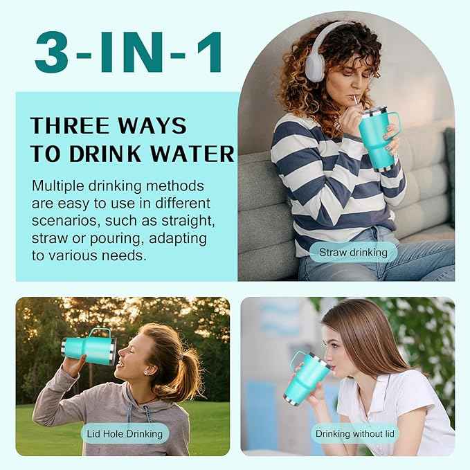 30 oz Stainless Steel Tumbler with Handle, Double Wall Vacuum Insulated Coffee Mug Tumbler with Lid and Straw, Thermal Cup for Cold and Hot (Mint Green)