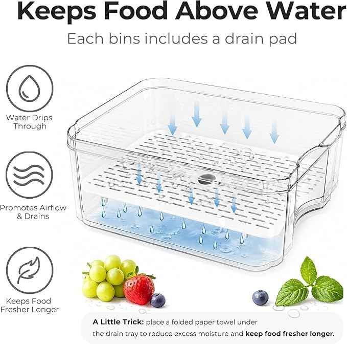 SMRCAD 6 Pack Refrigerator Organizers, Clear Pull-out Drawer Container and Organizer Bins with Lids, Stackable Storage Containers for Fruits, Vegetable (Set of 6 (Include Pull Out Drawer))