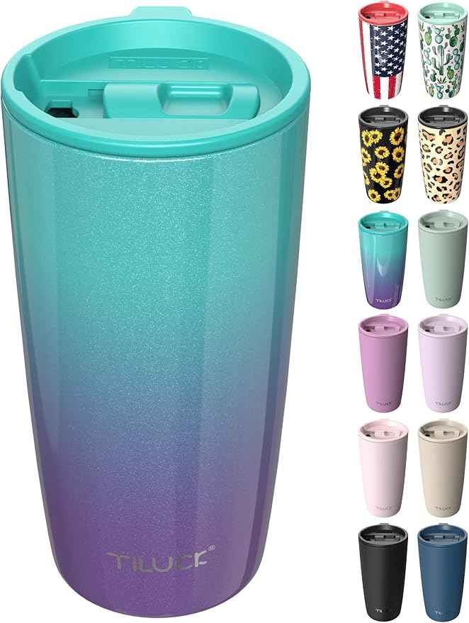 TILUCK 20 oz Insulated Tumbler with BPA-Free Lid, Stainless Steel Vacuum Travel Coffee Mug, Double Wall Coffee Tumbler（20oz，GlitterBluePurple）