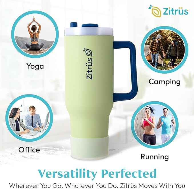 40 oz Tumbler with Handle and Straw | Leak Proof Insulated Stainless Steel Water Bottle Travel Mug Fits in Cup Holder | Keeps Cold Hot | Gifts for Women Men Him Her (Pastel Green, 40 oz)