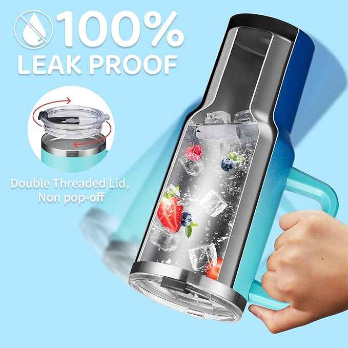 BENZZO Tumbler with Lid and Straw 40oz Stainless Steel Hydro Tumblers with Protective Boot & Double Threaded Cap, Thermal Travel Coffee Mug Flask Keeps Cold-34 Hrs for Camping Office, Double Wall