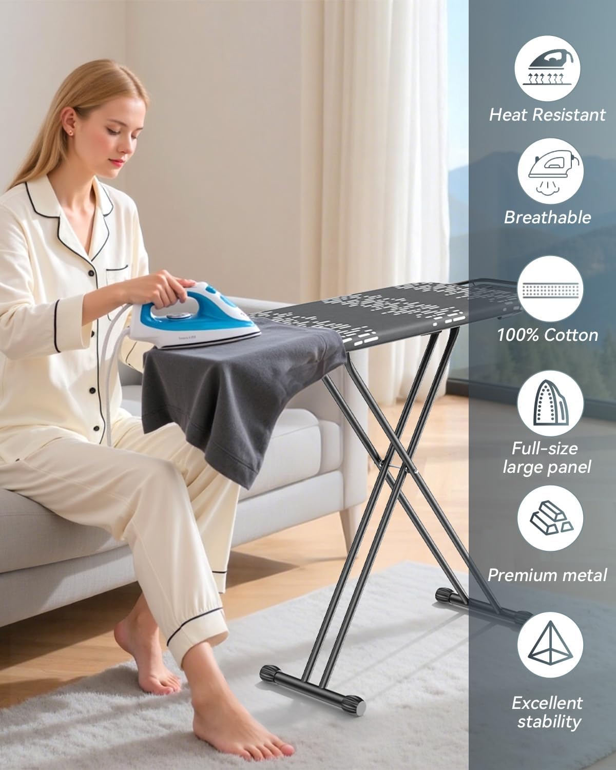 Ironing Board Full Size 54"x13" - Adjustable Height Foldable Iron Board with Iron Rest, Heat-Resistant Cover & Ultra Thick Padding - Heavy-Duty Sturdy Design, Space-Saving Ironing Table (Grey)
