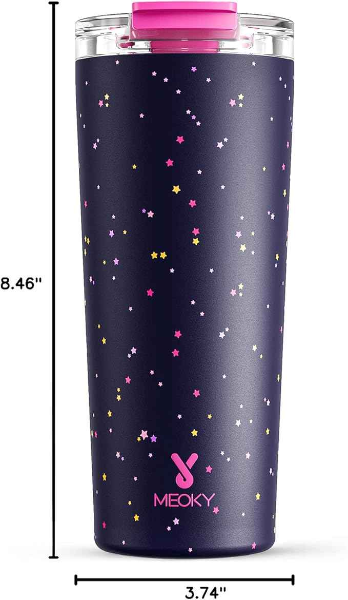 Meoky 24 oz Travel Coffee Mug with Leak-proof Lid, Stainless Steel Insulated Coffee Tumbler, Keeps Hot for 8 Hours or Cold for 24 Hours, Fits in Car Cup Holder (Plum Stardust)
