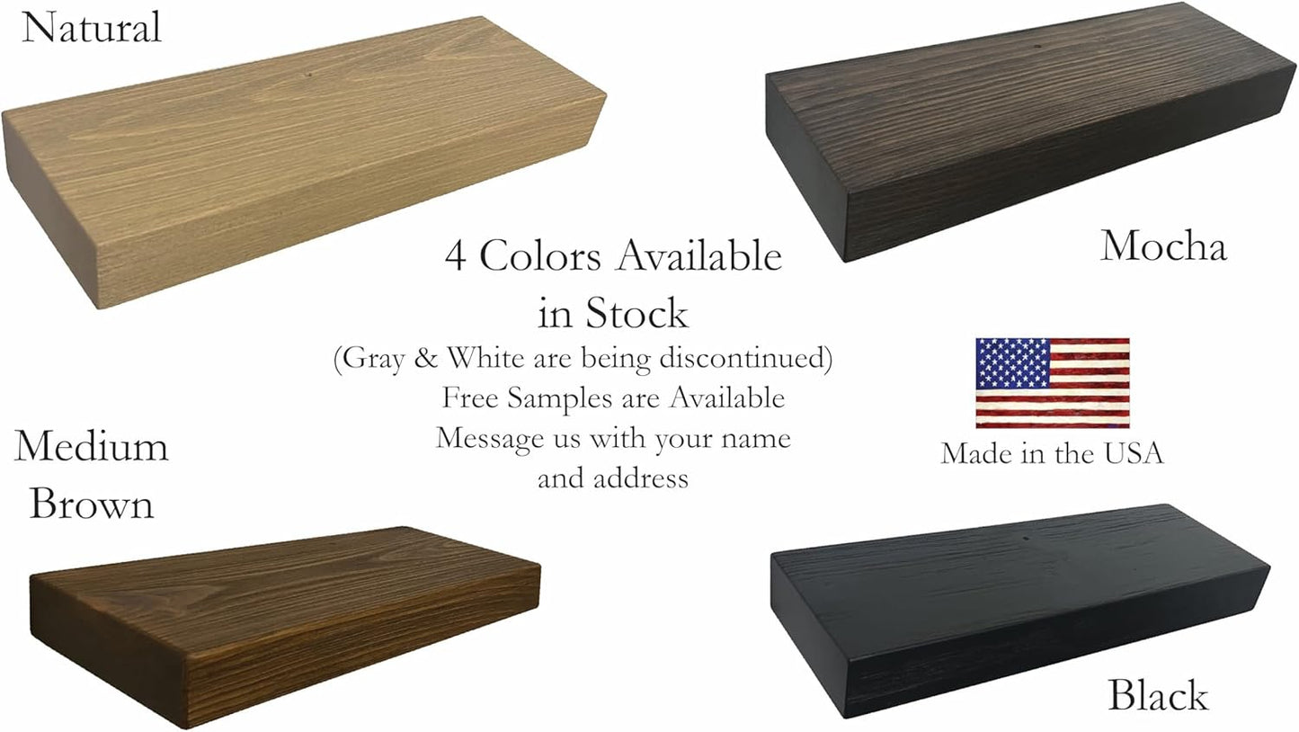 joelsantiques - 18 Inch Wooden Floating Shelves for Wall - 18x6x2 in - Made of Natural Wood - Short Heavy Duty Rustic Wall Shelves for Bedroom - Perfect for Bathroom, Kitchen - Black