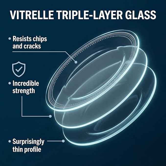 Corelle Vitrelle 18-Piece Service for 6 Dinnerware Set Triple Layer Glass and Chip Resistant, Lightweight Round Plates and Bowls Set, Mystic Gray