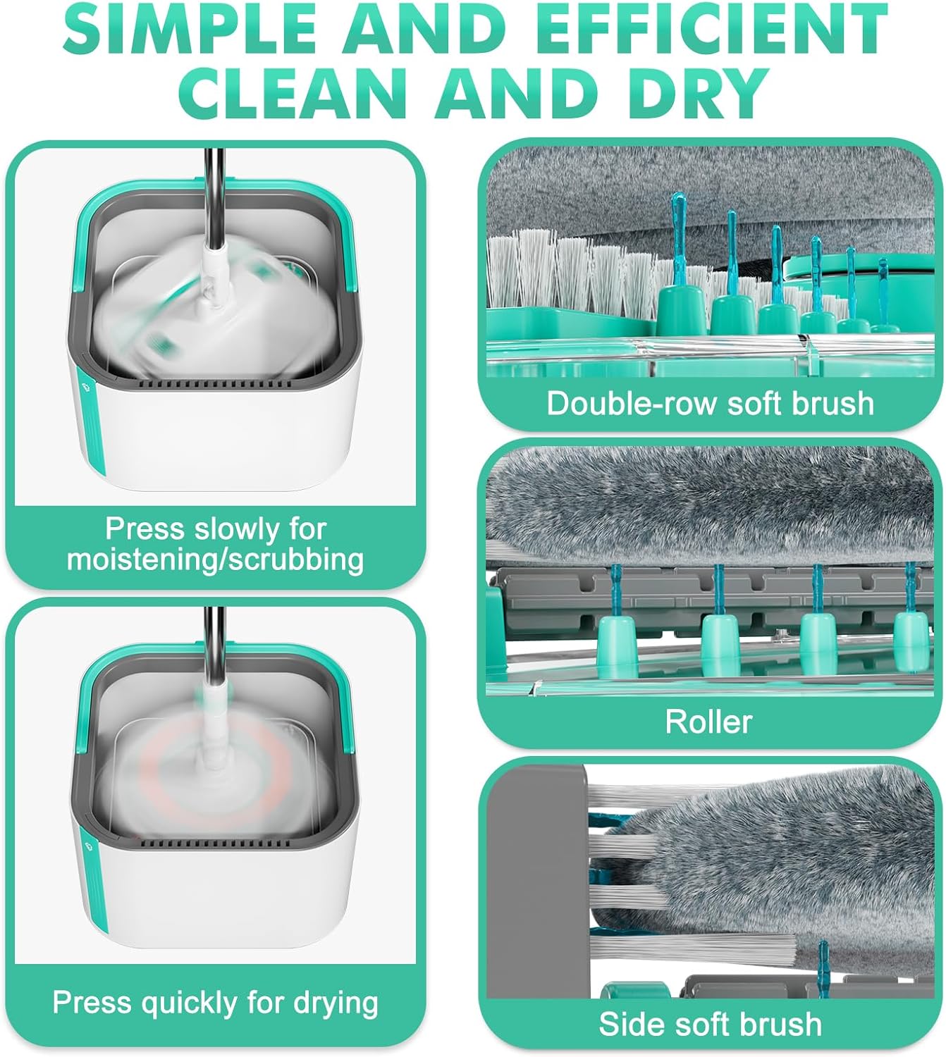 Upgraded Spin Mop and Bucket Self-Standing Mop Bucket Separate Dirty and Clean Water System Self Wringing 360° Rotating Clean Mop and Bucket Set with14Pads Mop-Blue