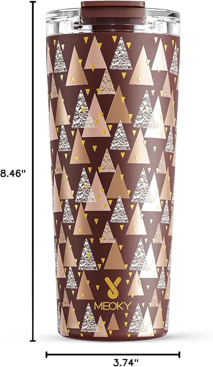 Meoky 24 oz Travel Coffee Mug with Leak-proof Lid, Stainless Steel Insulated Coffee Tumbler, Keeps Hot for 8 Hours or Cold for 24 Hours, Fits in Car Cup Holder (Cocoa Geometry)