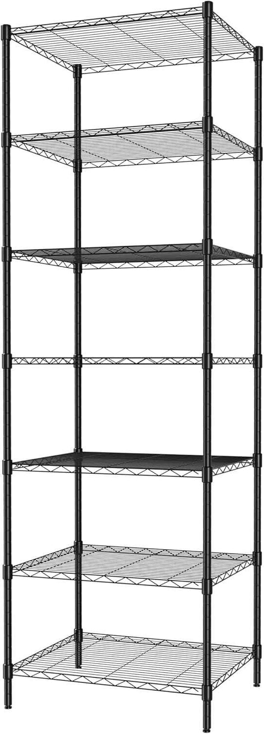 Finnhomy Heavy Duty 7 Tier Wire Shelving, 24x24x72 inches 7 Shelves Storage Rack with Thicken Steel Tube, Pantry Shelves for Storage, Adjustable Metal Shelf Unit, NSF Certified, Black