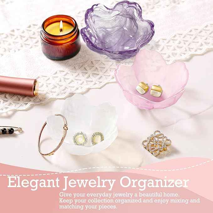 Gifts for Women Flower Jewelry Dish Ring Holder Jewelry Tray Vanity Organizer Room Decor Aesthetic Dorm Bathroom Decor Decorative Trinket Dish for Rings Earrings Necklaces Friendship Birthday Gifts