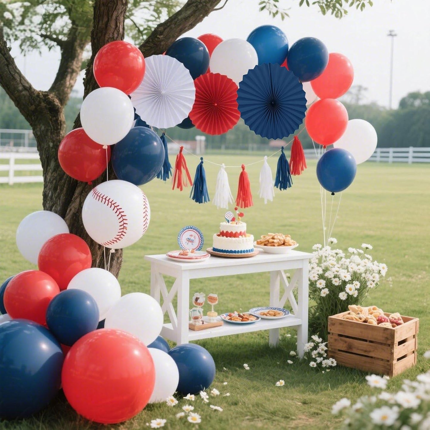 Red White Navy Paper Tassel, 15 Pack, Party Decorations for Birthday, Baby Shower, Sport Game,Graduation