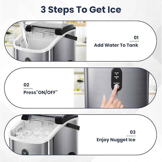 Antarctic Star Nugget Ice Makers Countertop with Handle, 35lbs/Day, Portable Sonic Ice Machine with Auto-Cleaning, Basket and Scoop for Home/Kitchen/Office/Camping(Stainless Steel Silver)