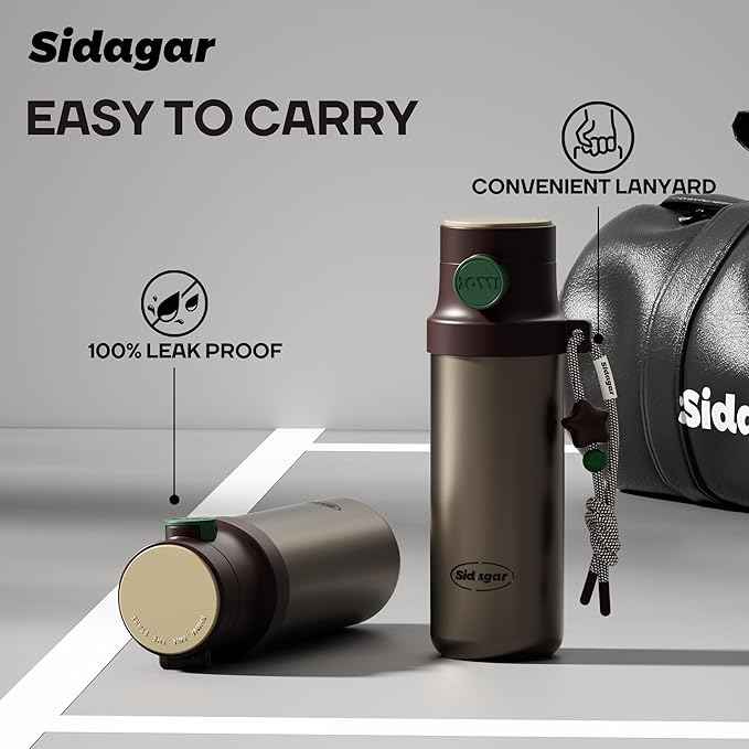18 oz Insulated Water Bottle, Stainless Steel Travel Mug with Lid, Double Wall Vacuum Sports Water Bottle, BPA Free, Leak-Proof, Fits in Car Cup Holder, Great for Men Kid School, Brown