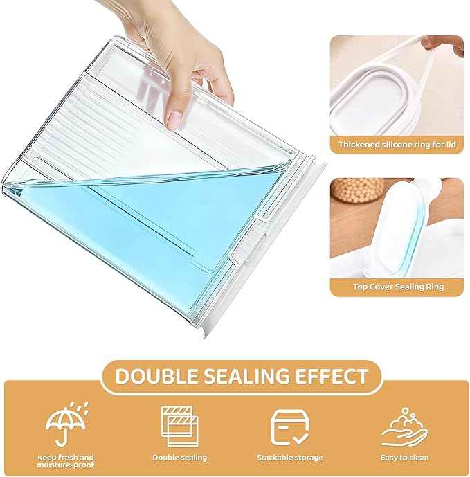 Cereal Container and Rice Storage Dispenser-Airtight Food Storage Organizers BPA-free Plastic Kitchen Pantry Storage Containers food-grade PET material Suitable for rice, grains (4L(4PC)