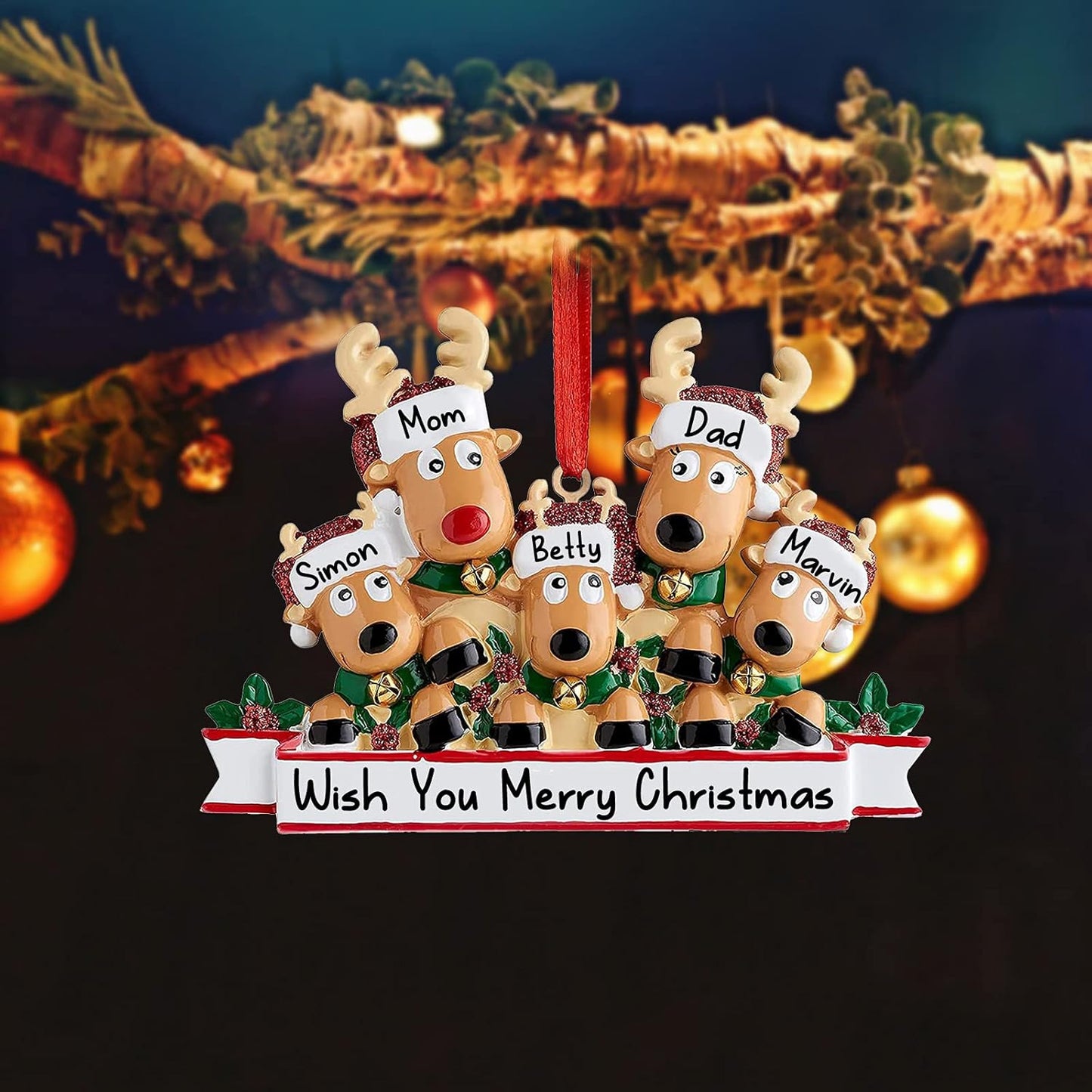 Personalized Deer Christmas Ornaments 2025 Family of 2,3,4,5,6,7,8 Custom Name Reindeer Xmas Ornament with Text,Customized Christmas Decoration Gifts - Family of 8