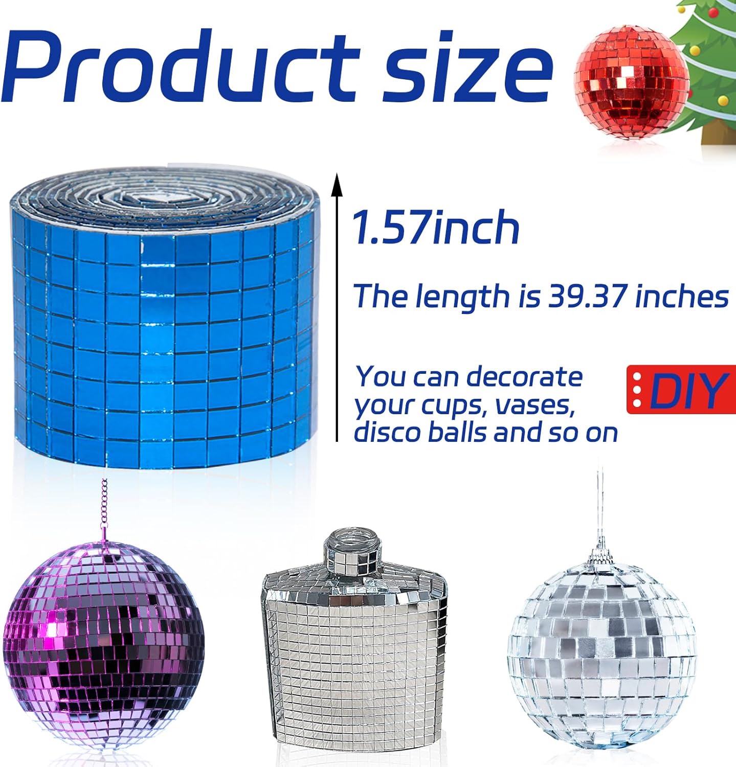 Self Adhesive Disco Ball Mirror Tiles, 3200 Pieces, 5 x 5 mm, Blue, Geometric, Multi-Surface, Vinyl, Modern, DIY Craft, Outdoor, Roll, Square, Mosaic Tiles