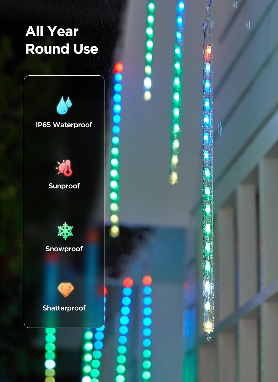 Smart Meteor Shower Rain Lights, 8Tube 128LED 11.48ft Color Changing Icicle Christmas Lights Outdoor Outside, APP Controlled RGB Customize Display DIY Dynamic Lighting Effect