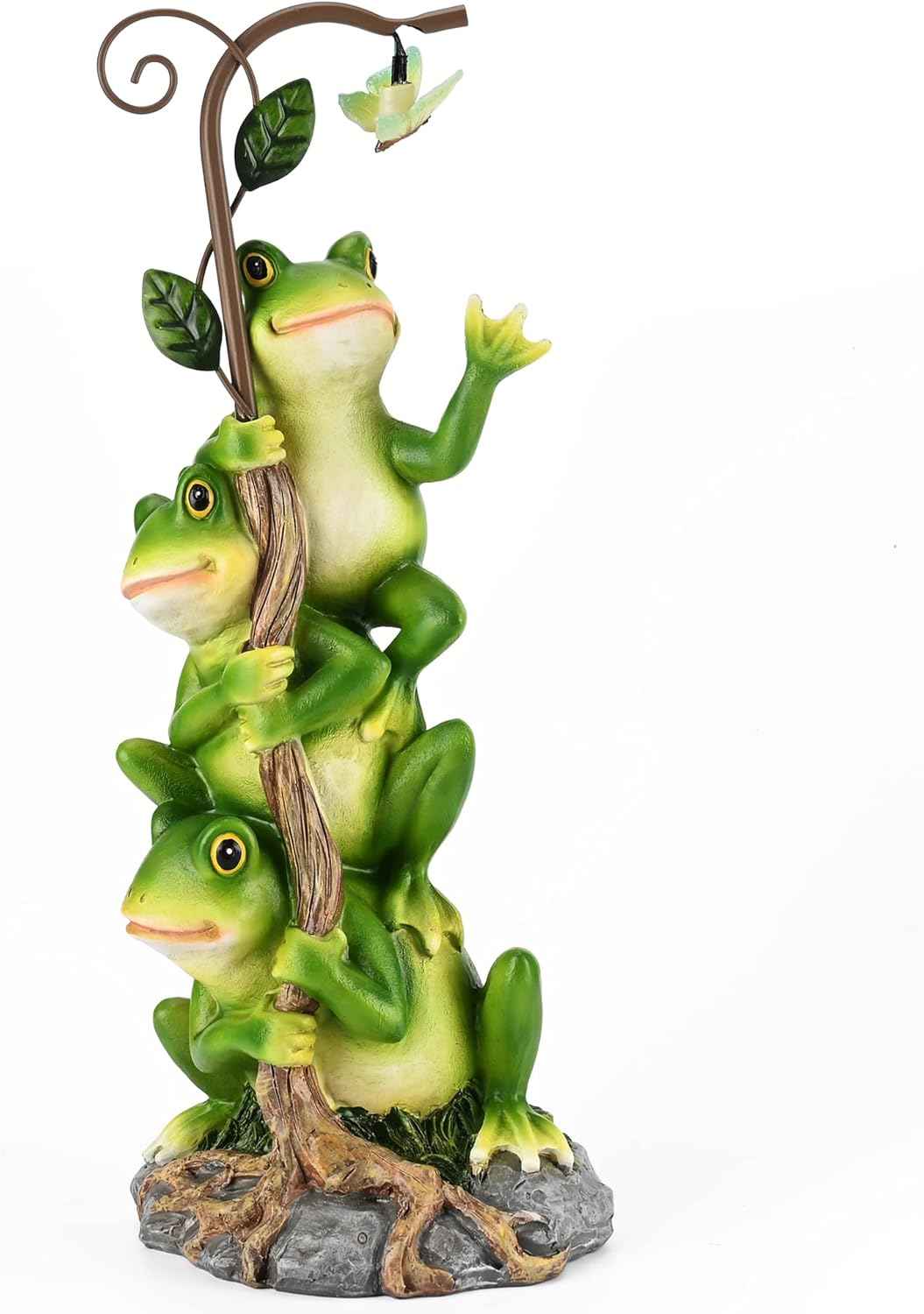 WENYLE Frog Garden Decor, Outdoor Funny Resin Solar Frogs and Butterfly Statues for Yard Art, Garden Frogs Statues with Solar Light for Patio Yard Lawn Porch Ornament