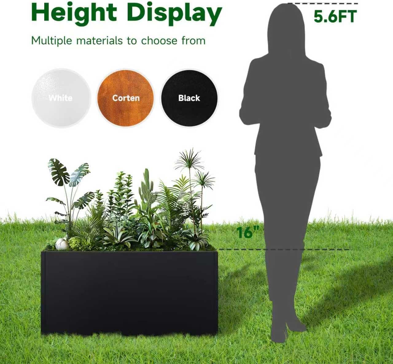 Steel Planter 36" x 12" x 16" Metal Rectangle Outdoor Planter Black Powder Coated Flower Box Metallic Heavy Pot Indoor & Outdoor, Commercial & Residential (L36 x W12 x D16, Black)